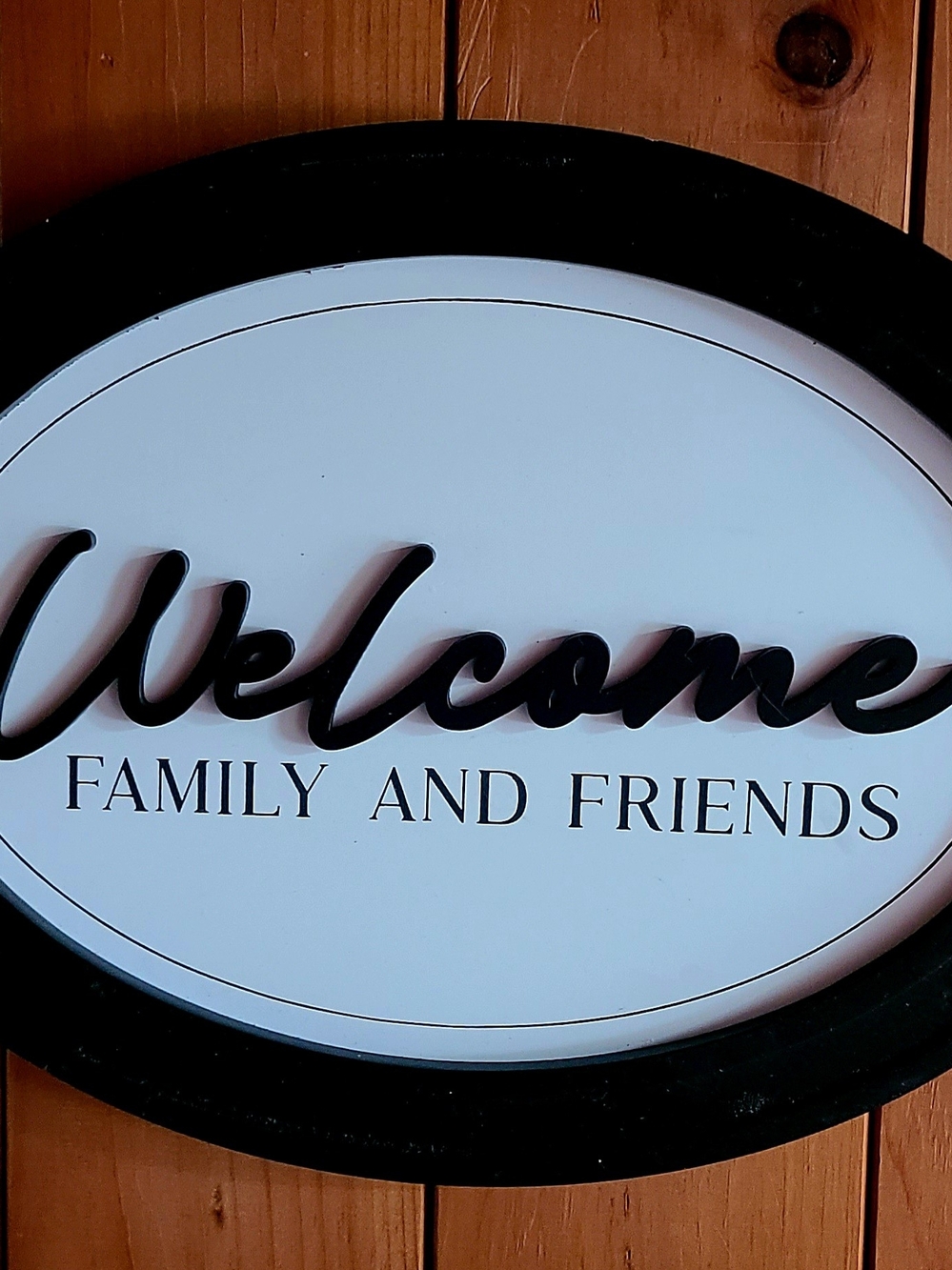 Welcome Family and Friends Oval Wall Sign - Black & White